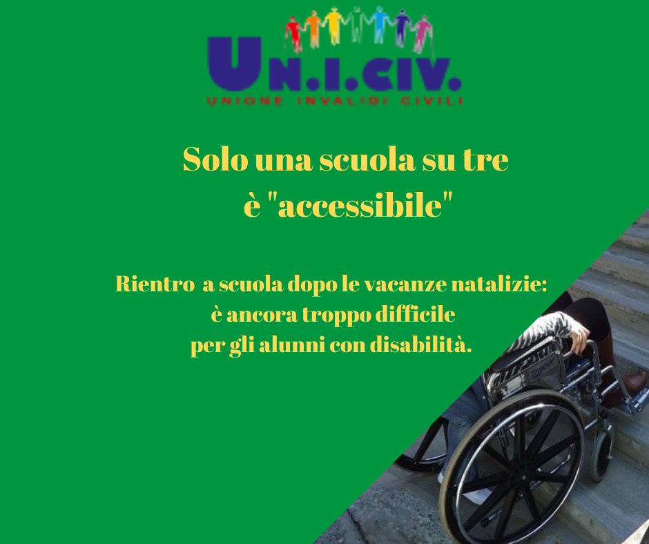 Rientro  a scuola dopo le vacanze natalizie:  è ancora troppo difficile per gli alunni con disabilità. Solo una scuola su tre è “accessibile”.